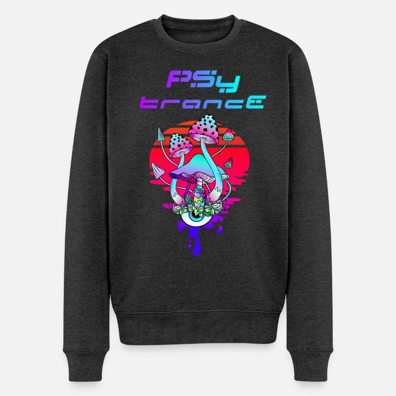 Psytrance Psychedelic Pilz Sunset - Männer Premium Bio Pullover - Anthrazit meliert