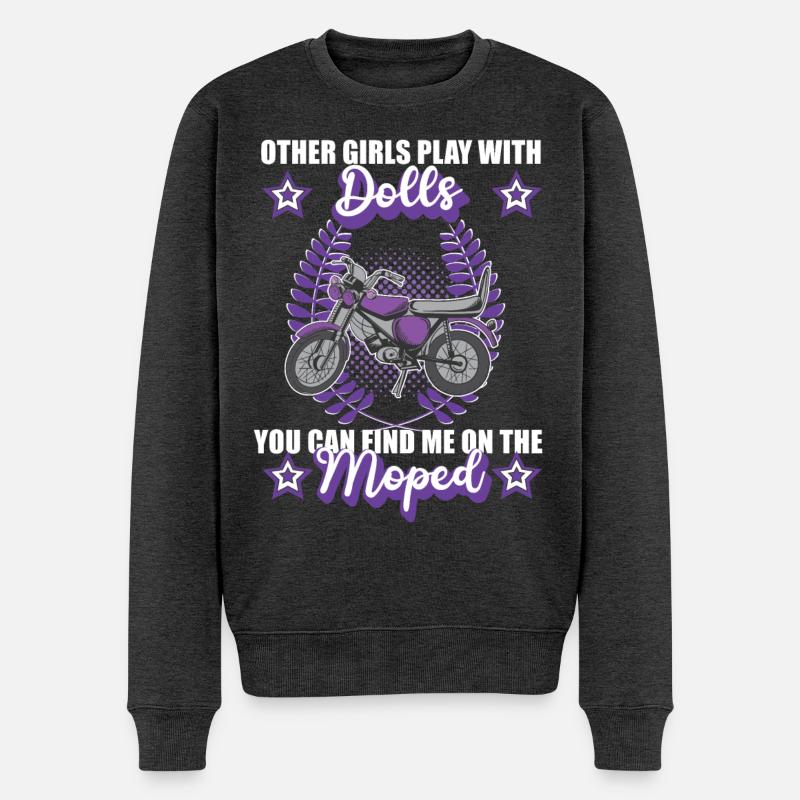 Moped Mopedfahrerin Retro Mofa Zweitakt Roller - Männer Premium Bio Pullover - Anthrazit meliert