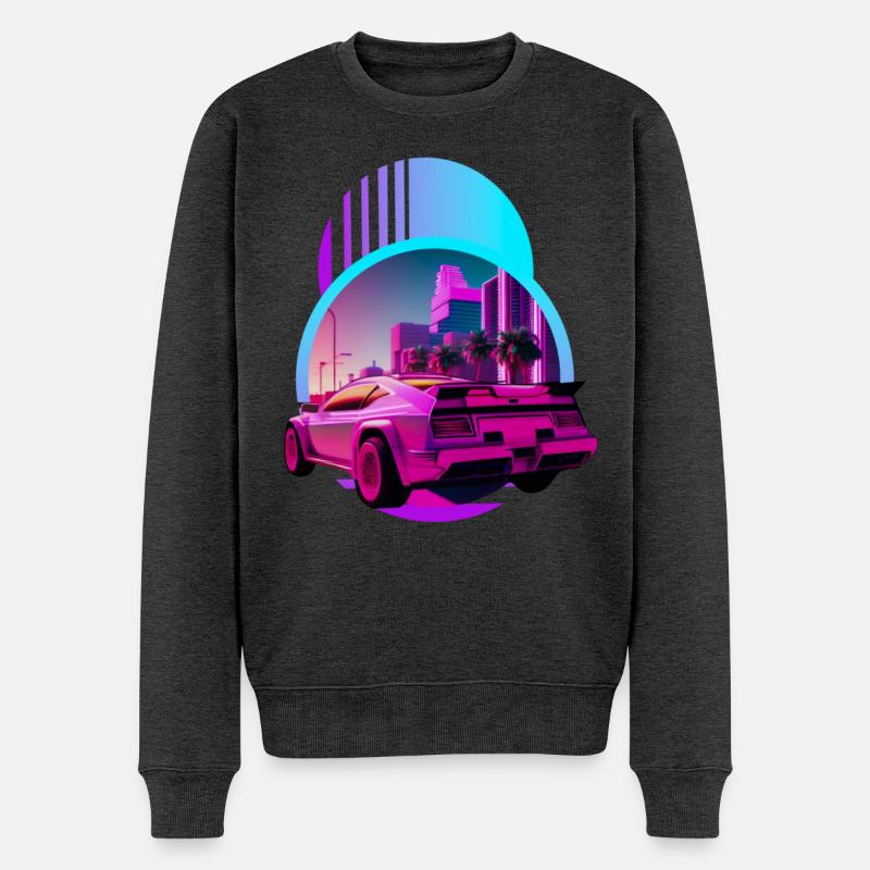 Retro Wave Supercar Vaporwave - Männer Premium Bio Pullover - Anthrazit meliert