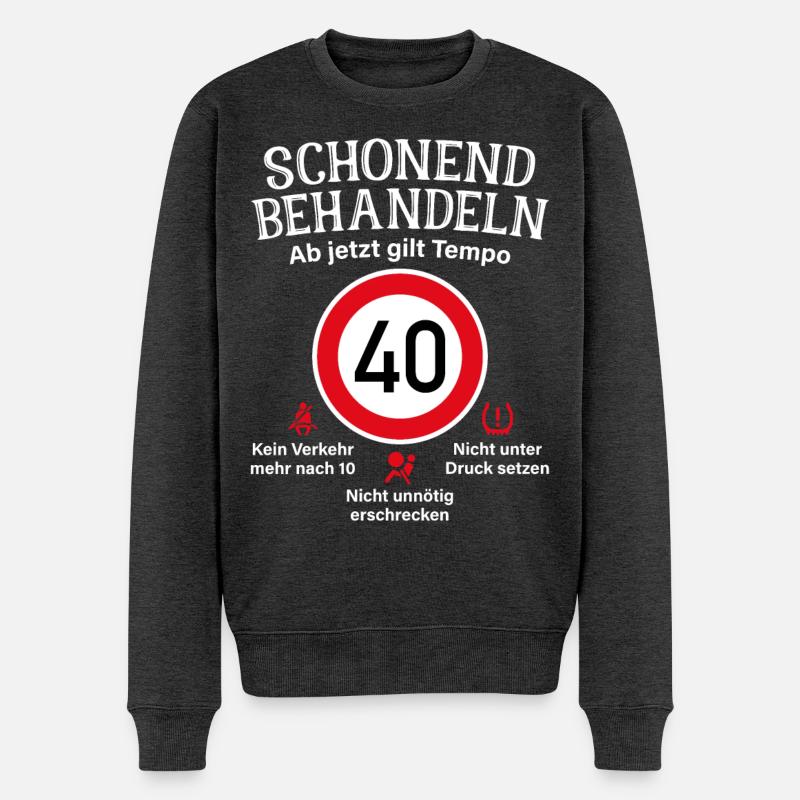 40. Geburtstag Schonend Behandeln 40 Tempolimit 40 - Männer Premium Bio Pullover - Anthrazit meliert