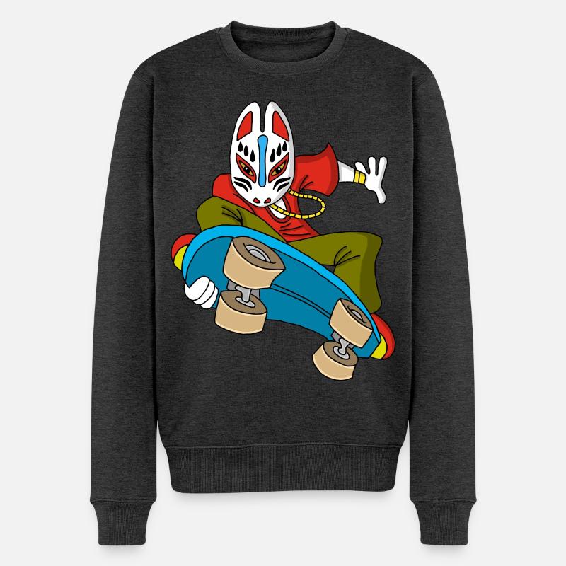 Renard étrange en skateboard - Pull Premium bio Homme - anthracite chiné