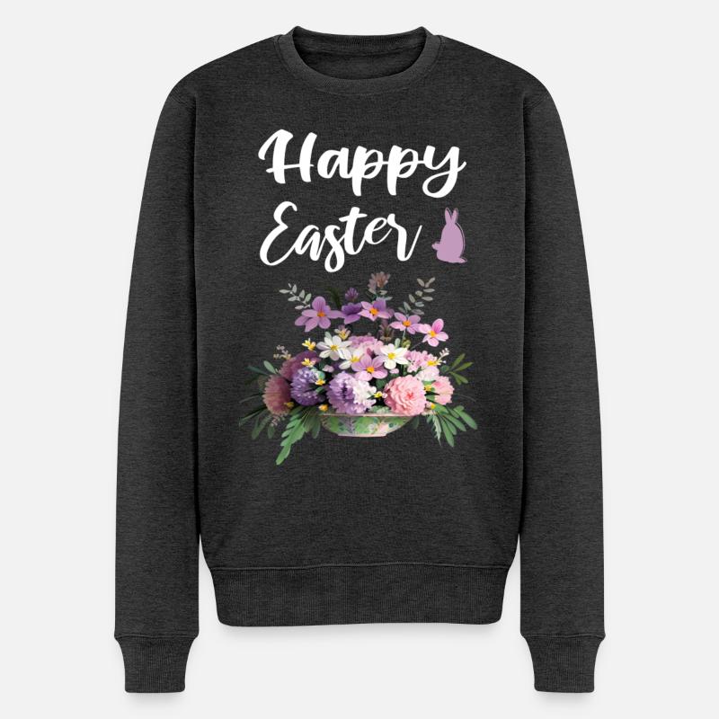 Happy Easter Floral - Männer Premium Bio Pullover - Anthrazit meliert