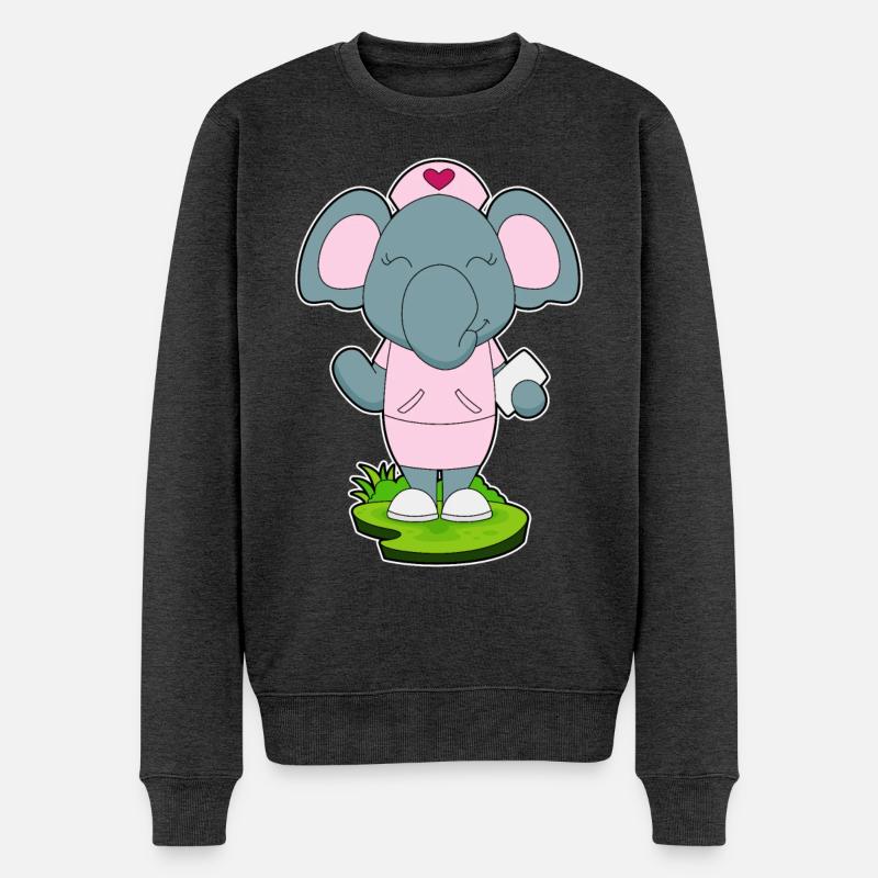 Elefant Krankenschwester  - Männer Premium Bio Pullover - Anthrazit meliert
