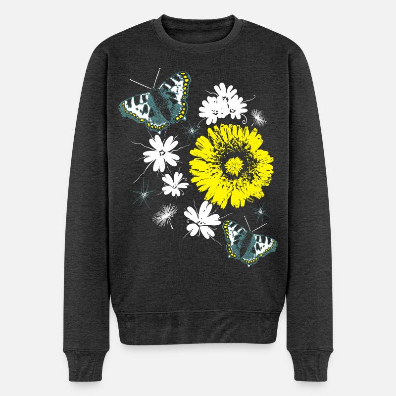 Fleurs Chrysanthèmes Papillons Été - Pull Premium bio Homme - anthracite chiné