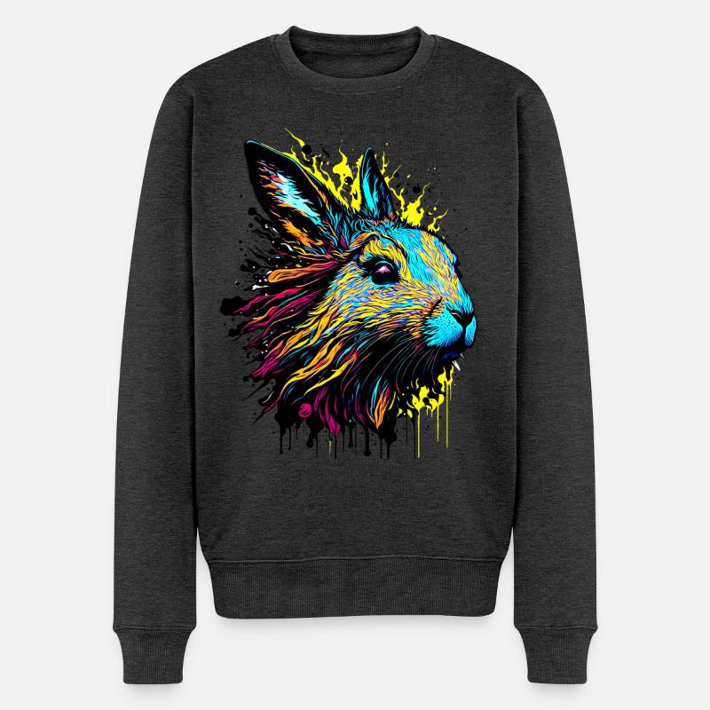 Kaninchen Hase Ostern Geschenk Bunt Hasengesicht - Männer Premium Bio Pullover - Anthrazit meliert