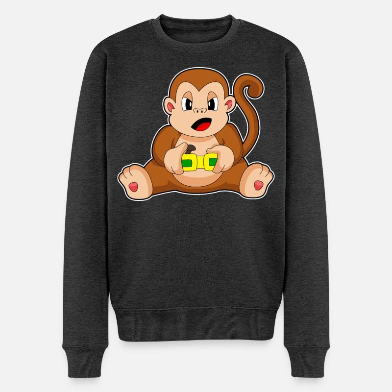 Affe Gamer Controller - Männer Premium Bio Pullover - Anthrazit meliert