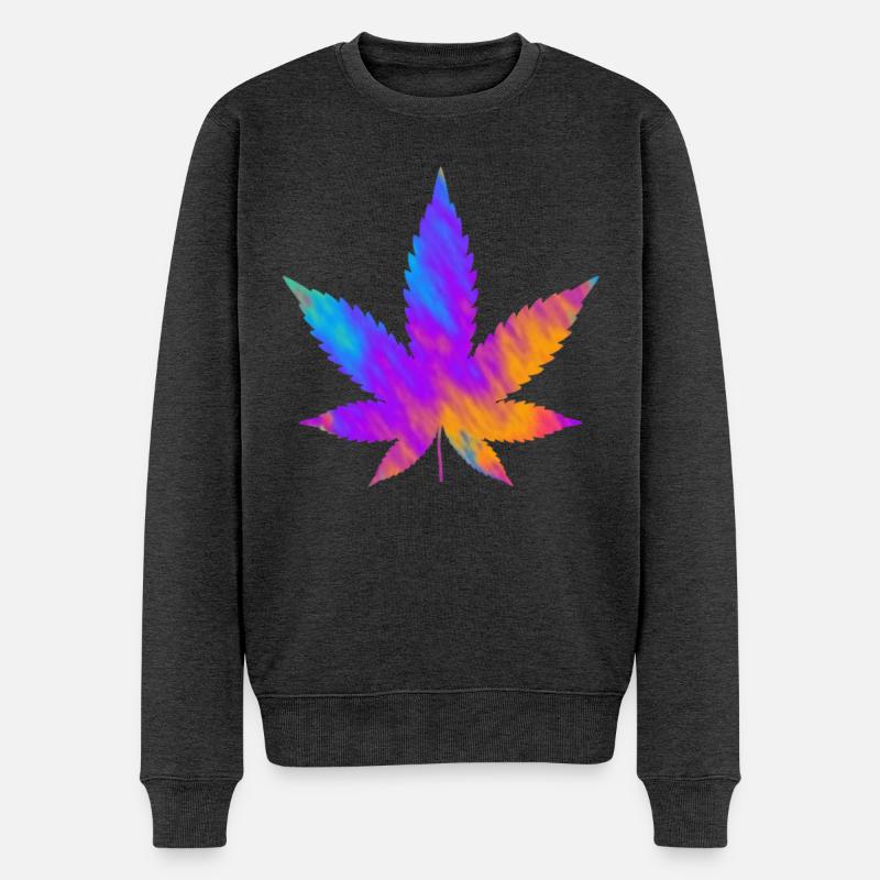 Cannabis Blatt | Hanfblatt Farbverlauf  - Männer Premium Bio Pullover - Anthrazit meliert