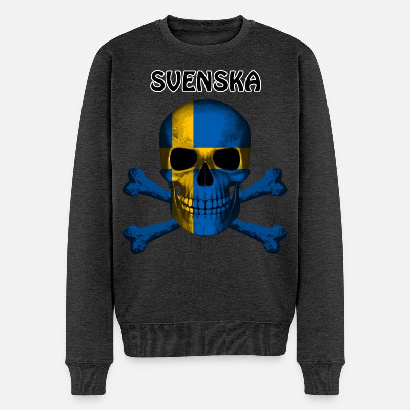 Skull Jolly Roger Pirate Flag Svenska R6Z - Männer Premium Bio Pullover - Anthrazit meliert