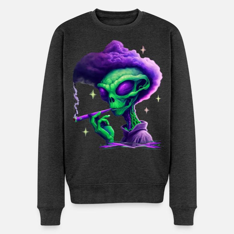 Kiffender Alien - Männer Premium Bio Pullover - Anthrazit meliert