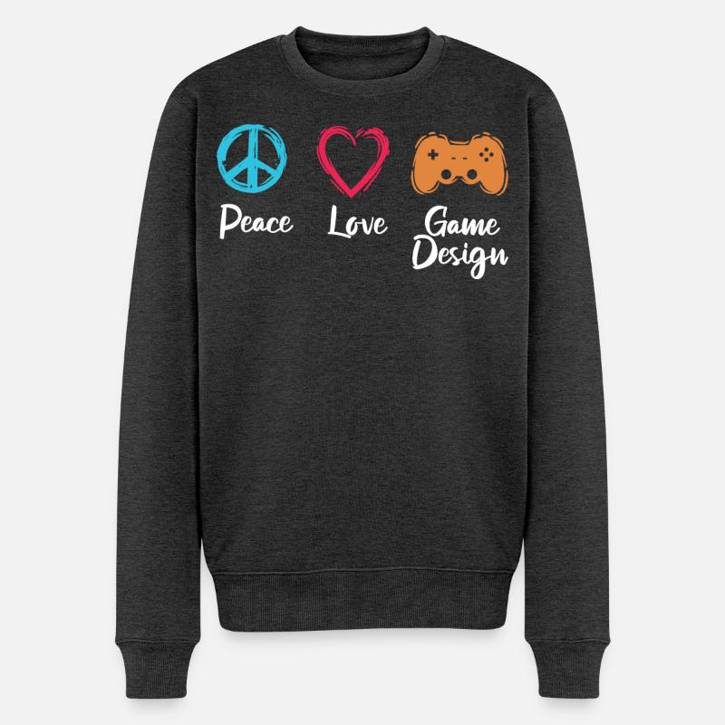 Peace Love Game Design - Männer Premium Bio Pullover - Anthrazit meliert