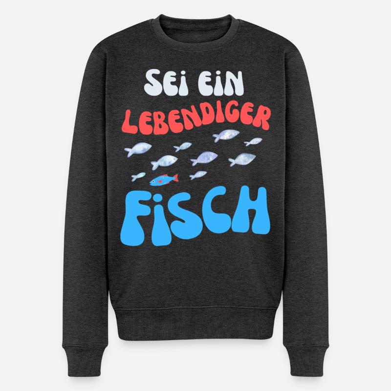 Lebendiger Fisch – Bunte Wasserwelt - Männer Premium Bio Pullover - Anthrazit meliert