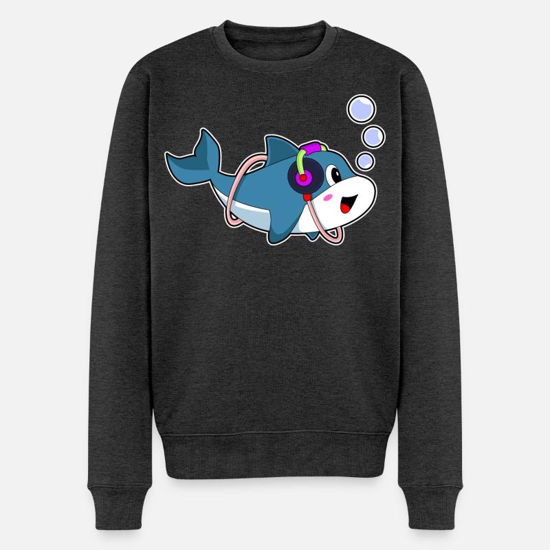 Delfin Kopfhörer Musik - Männer Premium Bio Pullover - Anthrazit meliert