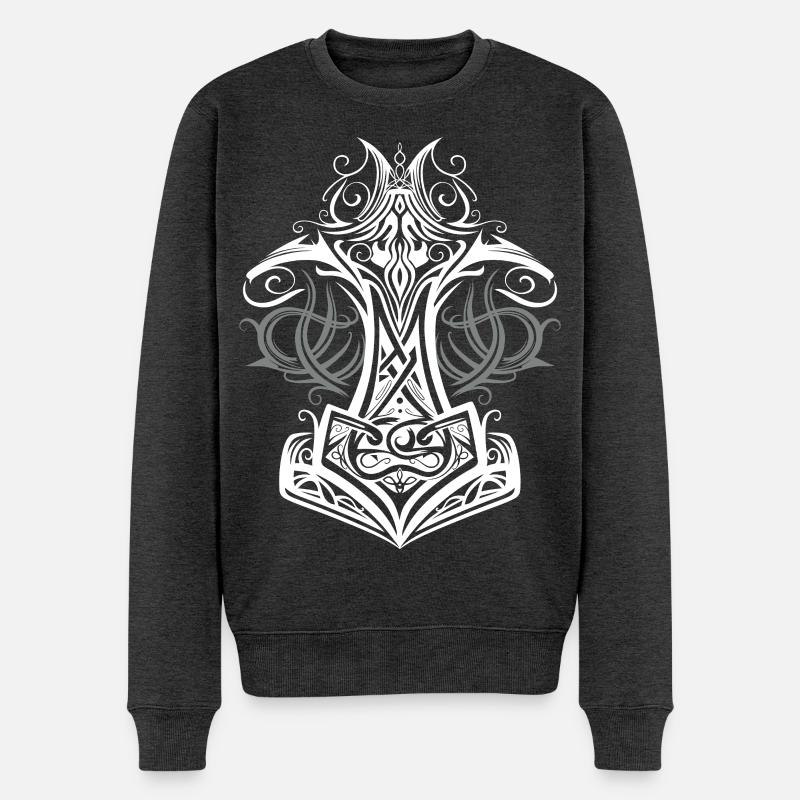 Thors Hammer Mjolnir Wikinger Symbol - Männer Premium Bio Pullover - Anthrazit meliert