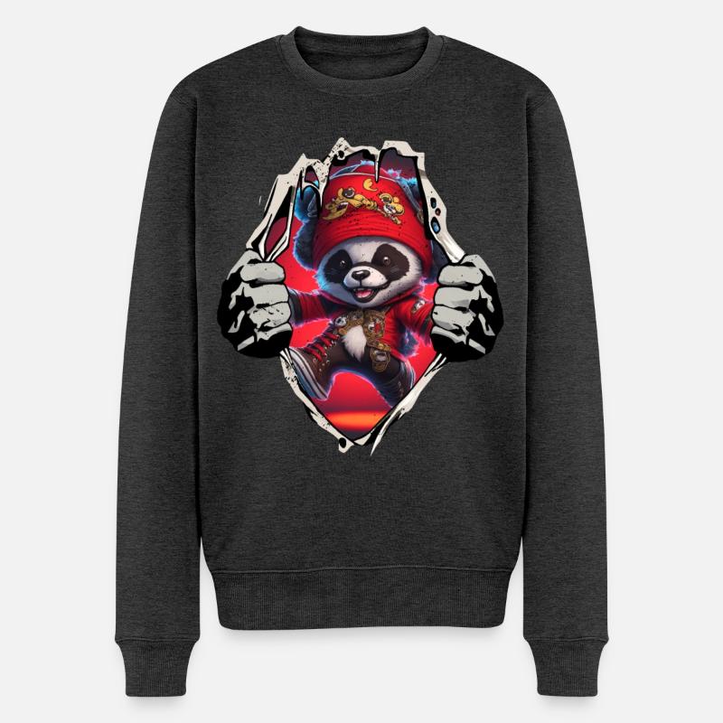 Panda Pirat unterm Shirt - Männer Premium Bio Pullover - Anthrazit meliert