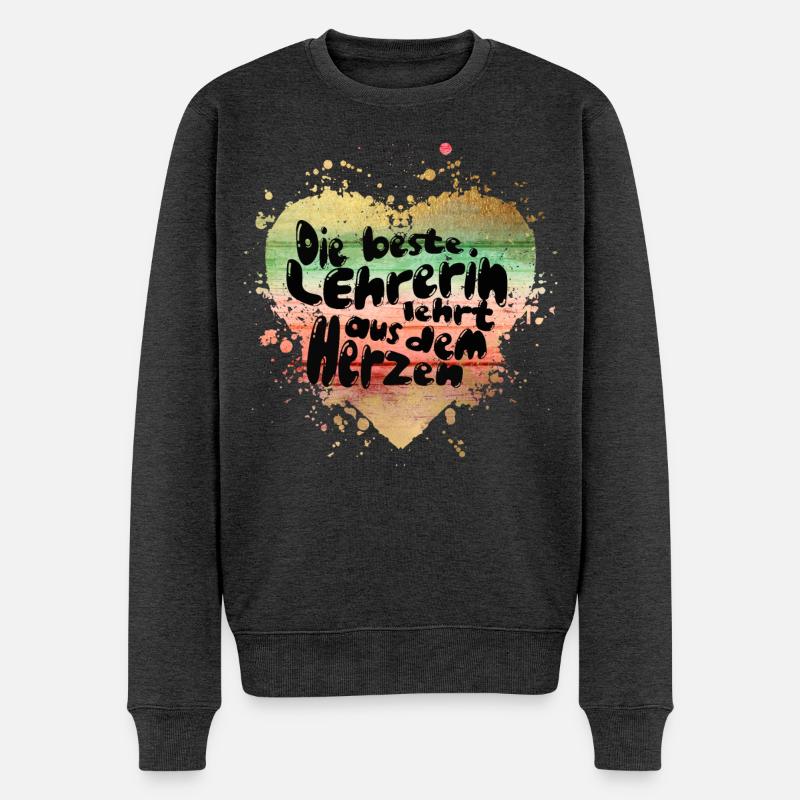Lehrerin vom Herzen – Herzfarben Design - Männer Premium Bio Pullover - Anthrazit meliert