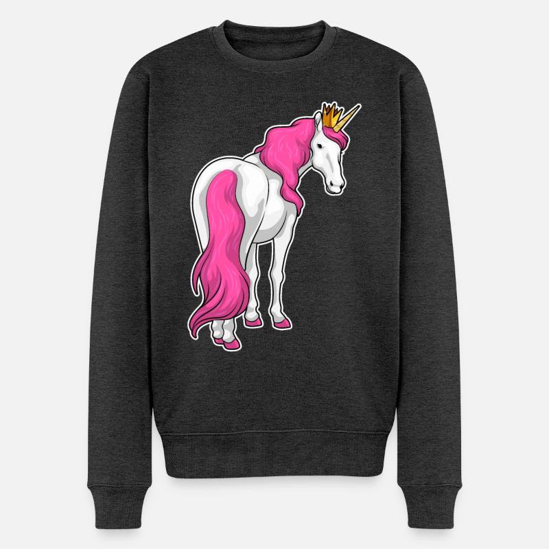 Einhorn Krone - Männer Premium Bio Pullover - Anthrazit meliert