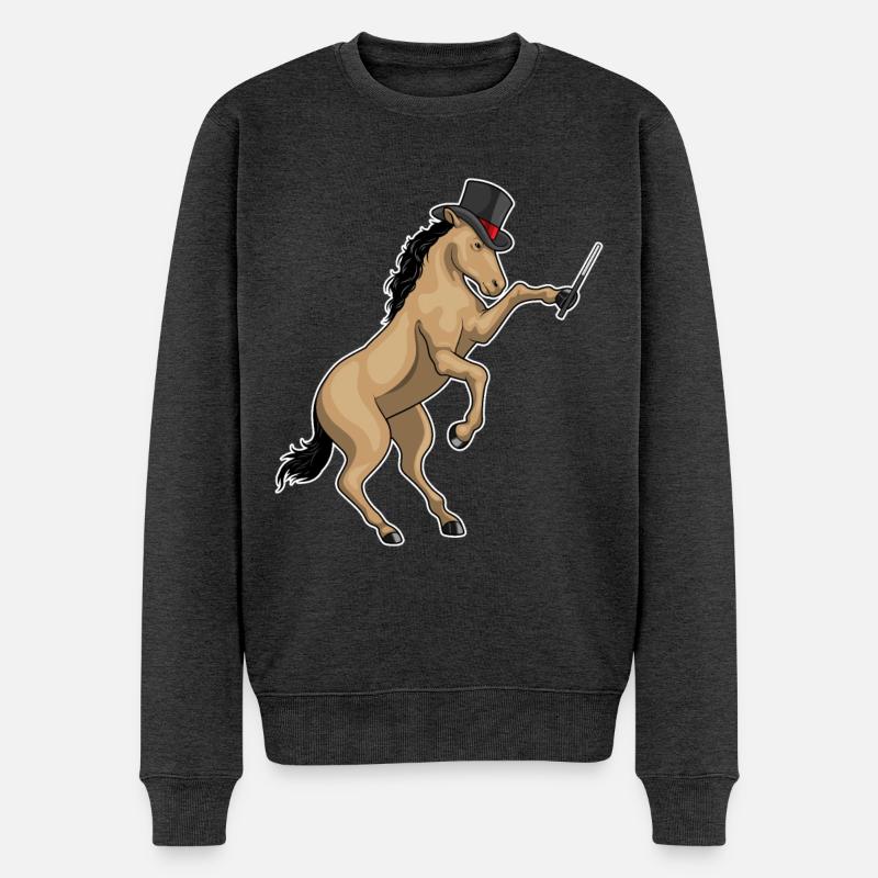 Pferd Zauberer Zauberstab - Männer Premium Bio Pullover - Anthrazit meliert