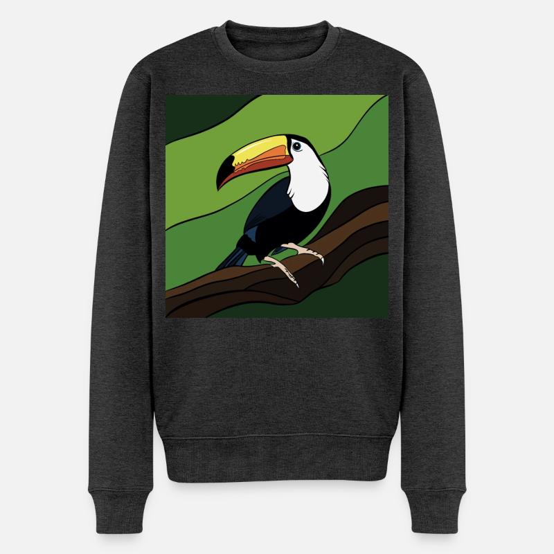 Oiseau avec bec coloré sur branche de feuille - Pull Premium bio Homme - anthracite chiné