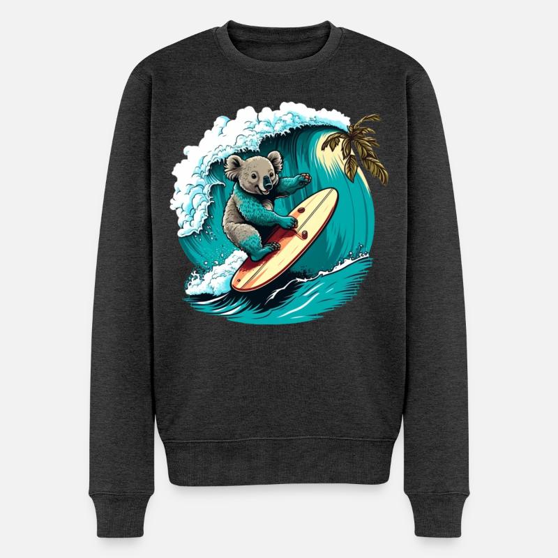 Koala hat Spass beim Surfen - Männer Premium Bio Pullover - Anthrazit meliert