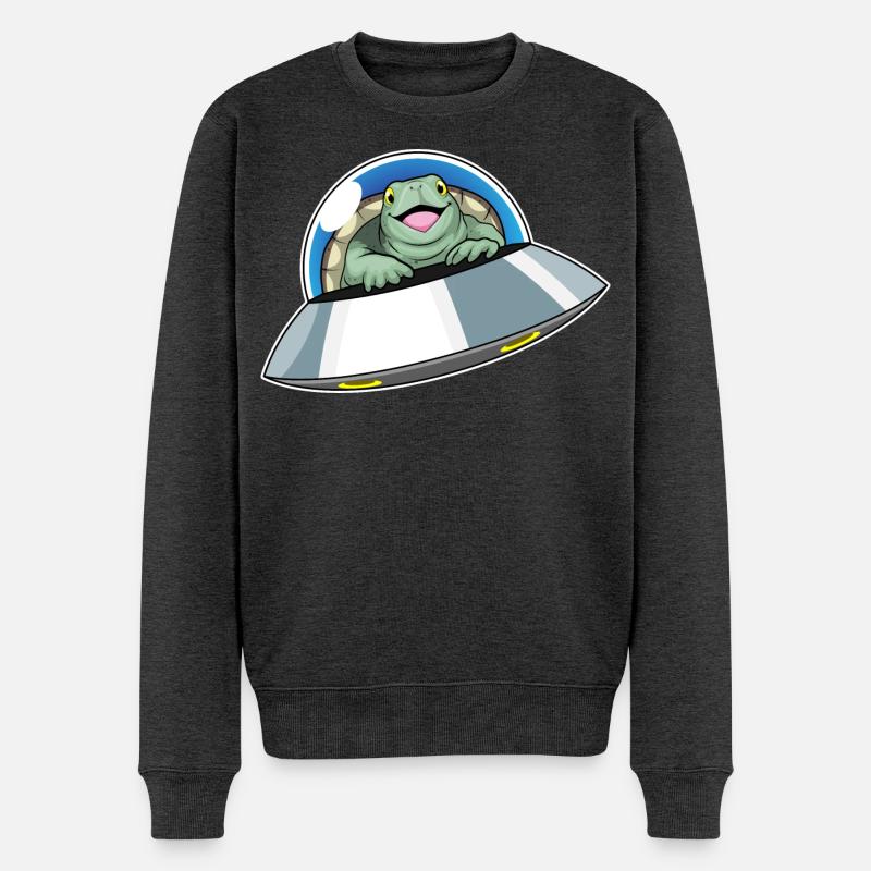 Schildkröte Raumschiff Weltraum - Männer Premium Bio Pullover - Anthrazit meliert