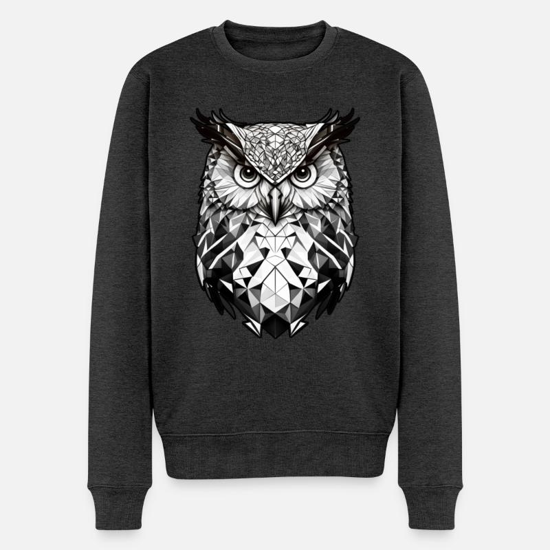 Geometrischer Eulenkopf schwarz weiss - Männer Premium Bio Pullover - Anthrazit meliert