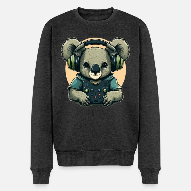 Koala ours avec Walkman - Pull Premium bio Homme - anthracite chiné
