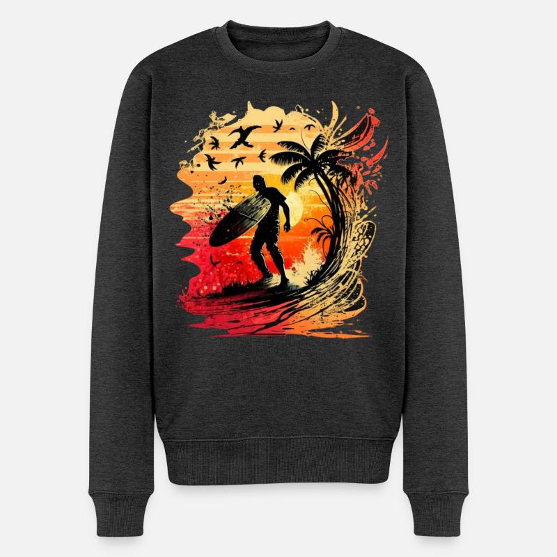 Cooler Surfer im ersten Morgenlicht - Männer Premium Bio Pullover - Anthrazit meliert
