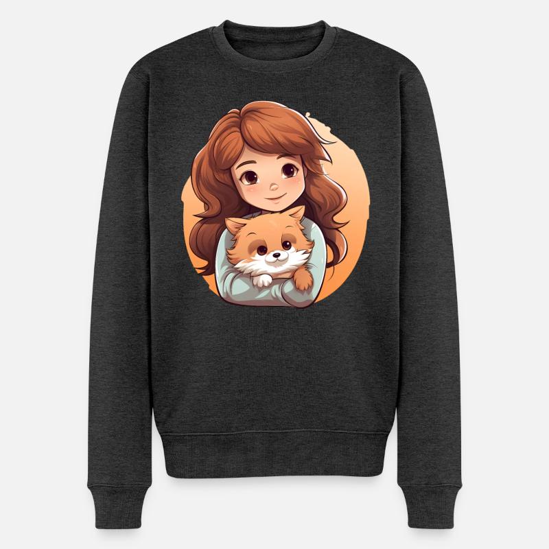 Mädchen mit Hund – Liebevolles Freundschaftsmotiv - Männer Premium Bio Pullover - Anthrazit meliert