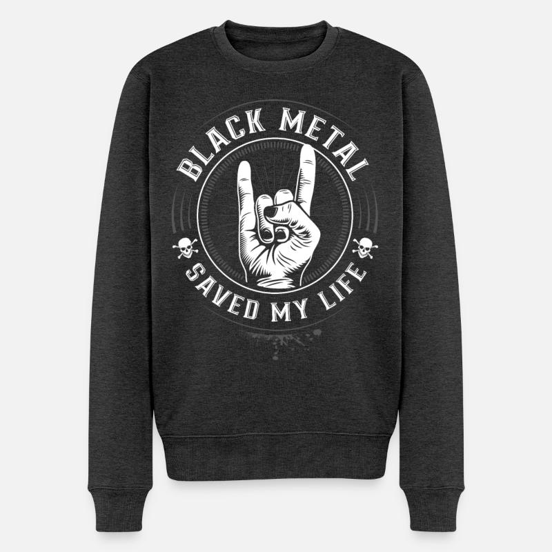 Black Metal saved my Life - Mano cornuta - Männer Premium Bio Pullover - Anthrazit meliert