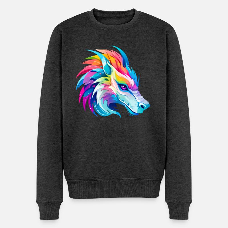 Regenbogen Drache Kopf - Männer Premium Bio Pullover - Anthrazit meliert