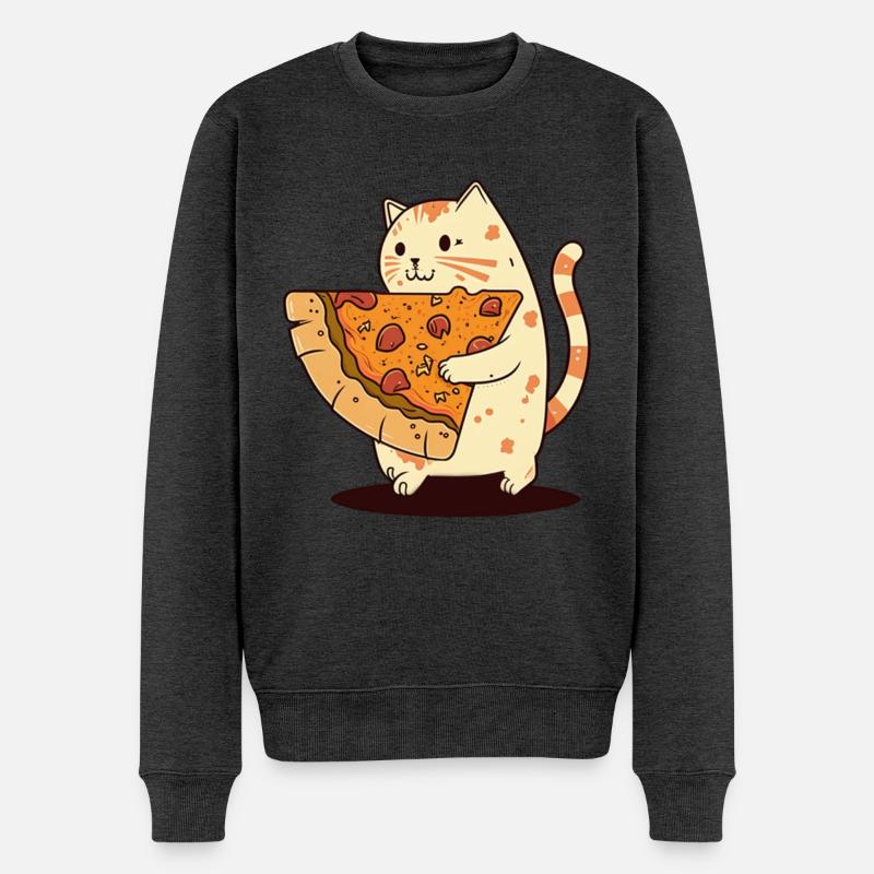 Katze trägt Pizzastück - Männer Premium Bio Pullover - Anthrazit meliert