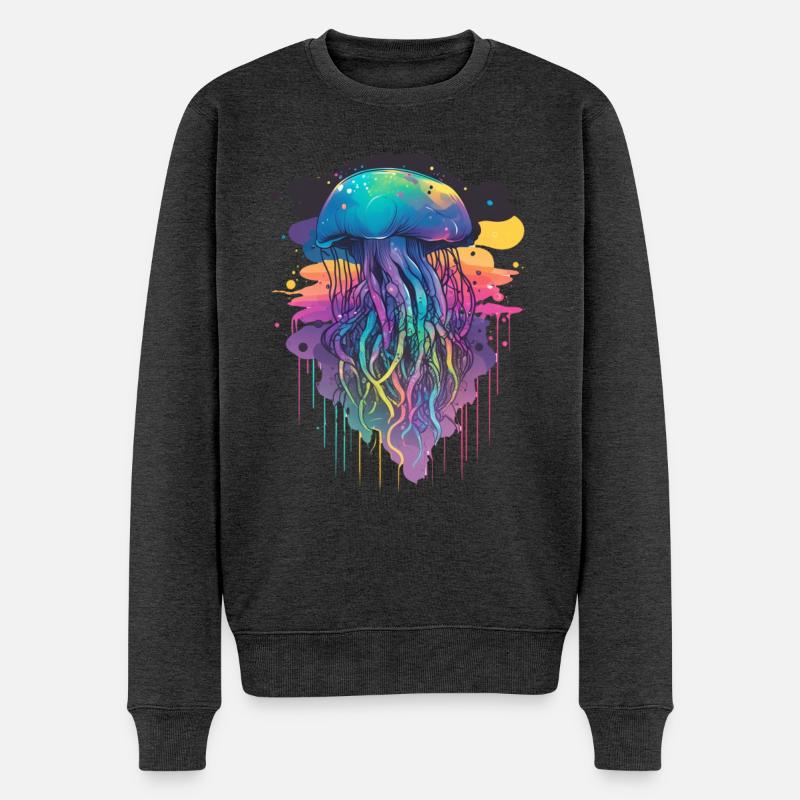 Grosse bunte Qualle - Männer Premium Bio Pullover - Anthrazit meliert