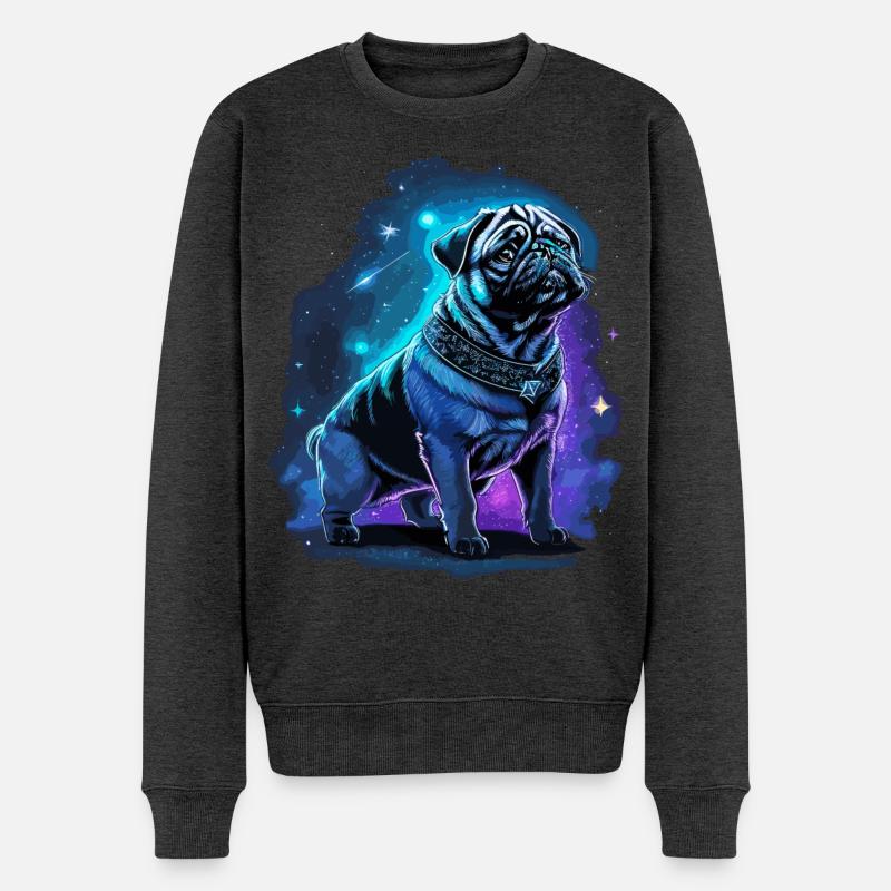 Neon Mops Hund Mitternachtszauber - Männer Premium Bio Pullover - Anthrazit meliert