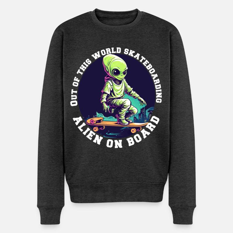 Alien auf Skateboard mit Schriftzug - Männer Premium Bio Pullover - Anthrazit meliert
