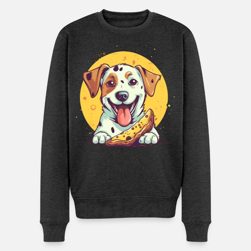 Hund mit Pizza - Männer Premium Bio Pullover - Anthrazit meliert