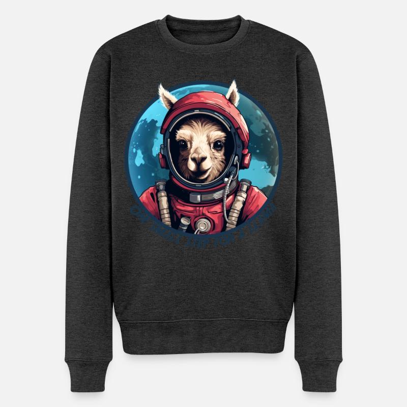 Astronauten-Lama mit Schriftzug - Männer Premium Bio Pullover - Anthrazit meliert