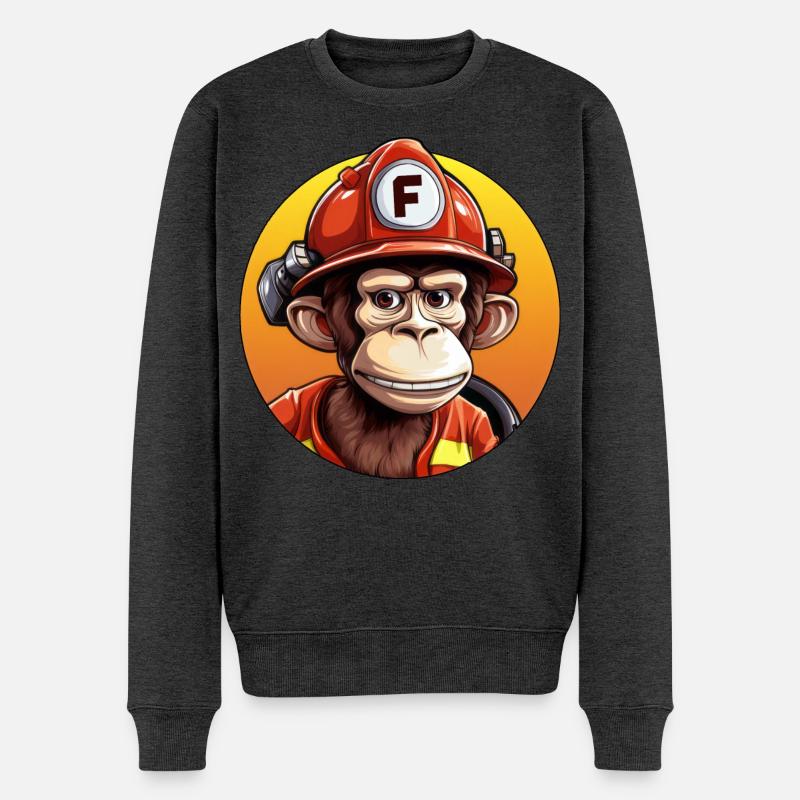 Feuerwehrmann / Affe - Männer Premium Bio Pullover - Anthrazit meliert