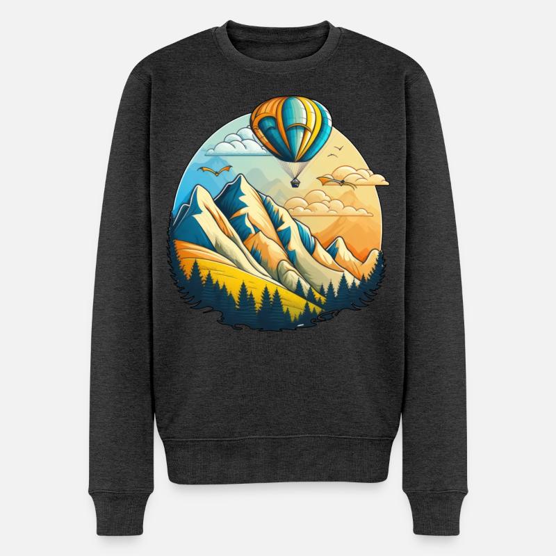 Heissluftballon über den Bergen - Männer Premium Bio Pullover - Anthrazit meliert
