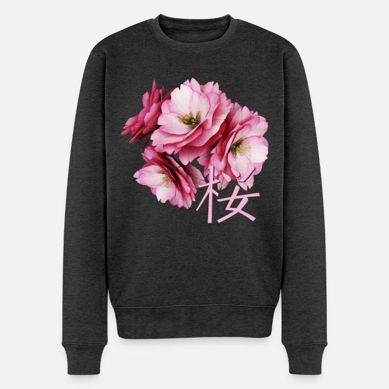Cherry Blossom - Männer Premium Bio Pullover - Anthrazit meliert