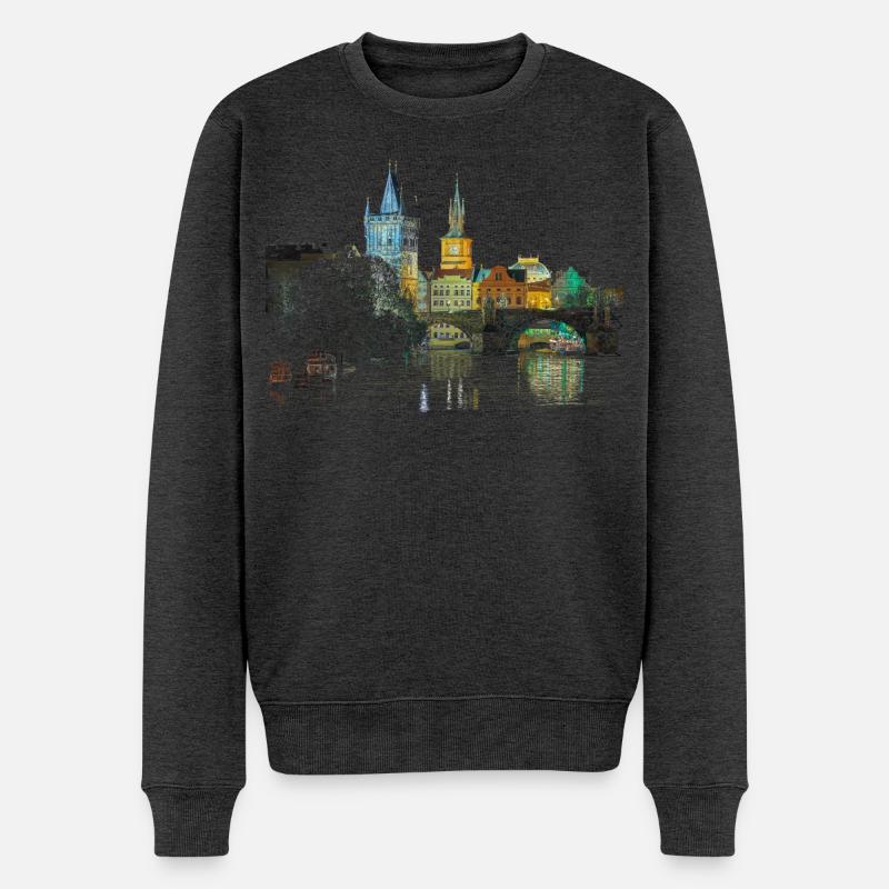 Prag - Männer Premium Bio Pullover - Anthrazit meliert