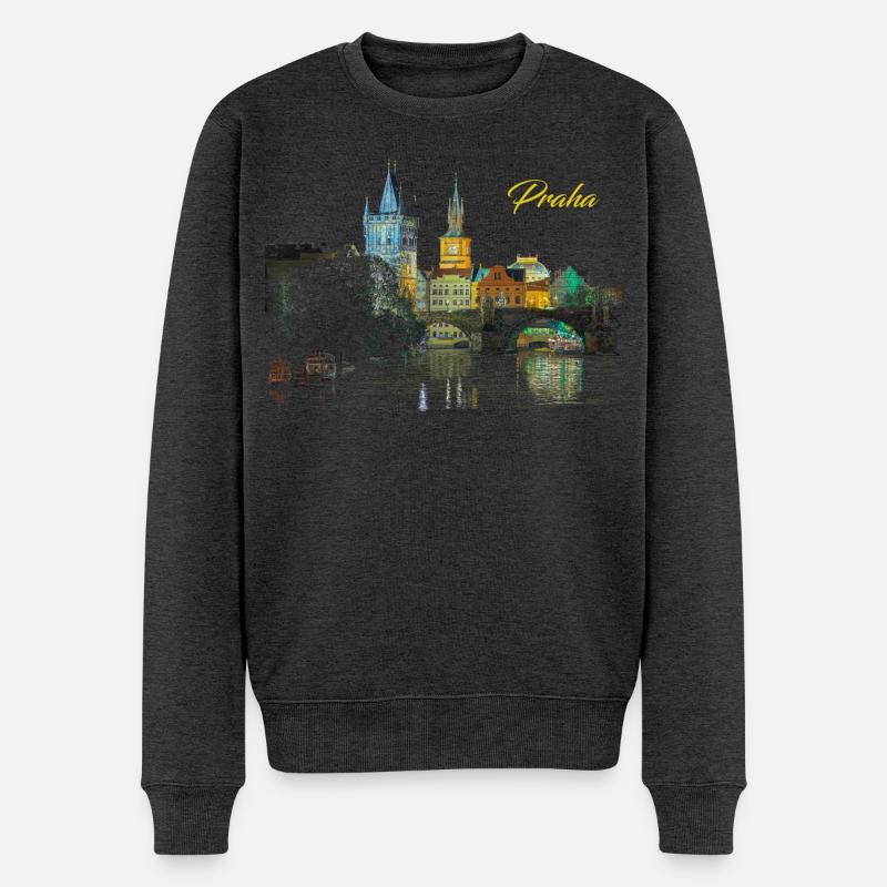 Prag - Männer Premium Bio Pullover - Anthrazit meliert