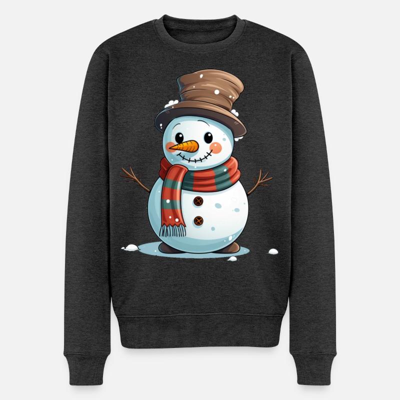Winterfreund Schneemann Cartoon - Männer Premium Bio Pullover - Anthrazit meliert