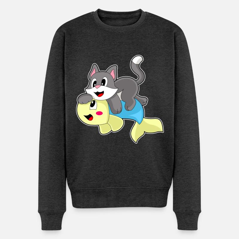 Katze Fisch - Männer Premium Bio Pullover - Anthrazit meliert