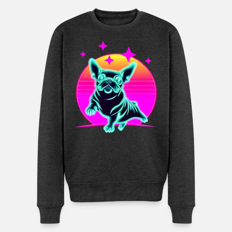 Bulldog français Synthwave Frenchie - Pull Premium bio Homme - anthracite chiné