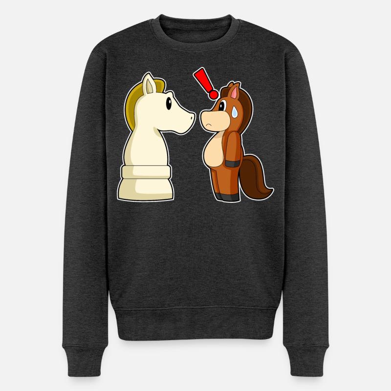 Pferd Schachfigur Springer Schach - Männer Premium Bio Pullover - Anthrazit meliert