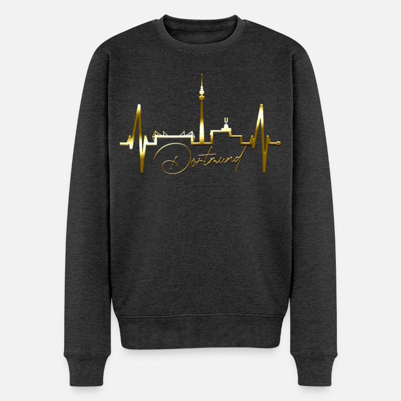 Dortmund Skyline Herzschlag Stadion Fan Dortmunder - Männer Premium Bio Pullover - Anthrazit meliert