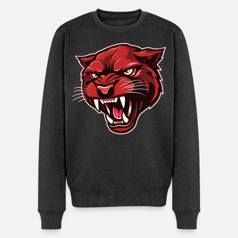 Panther Kopf Rot - Männer Premium Bio Pullover - Anthrazit meliert