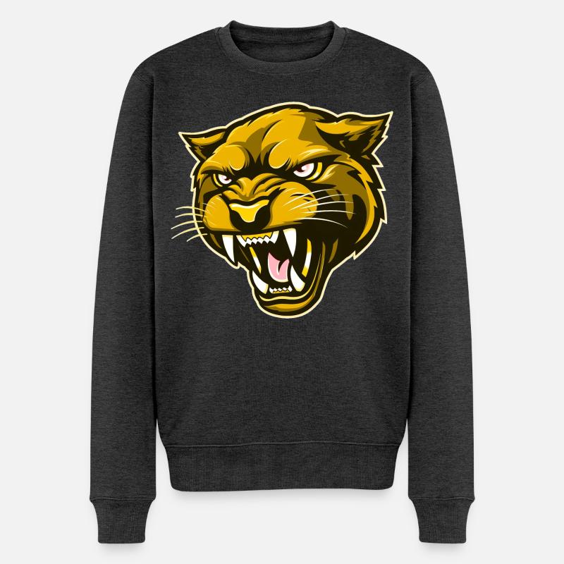 Panther Kopf Gold - Männer Premium Bio Pullover - Anthrazit meliert