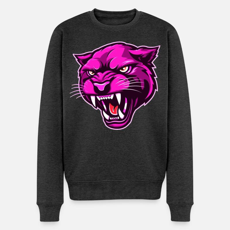 Panther Kopf Pink - Männer Premium Bio Pullover - Anthrazit meliert