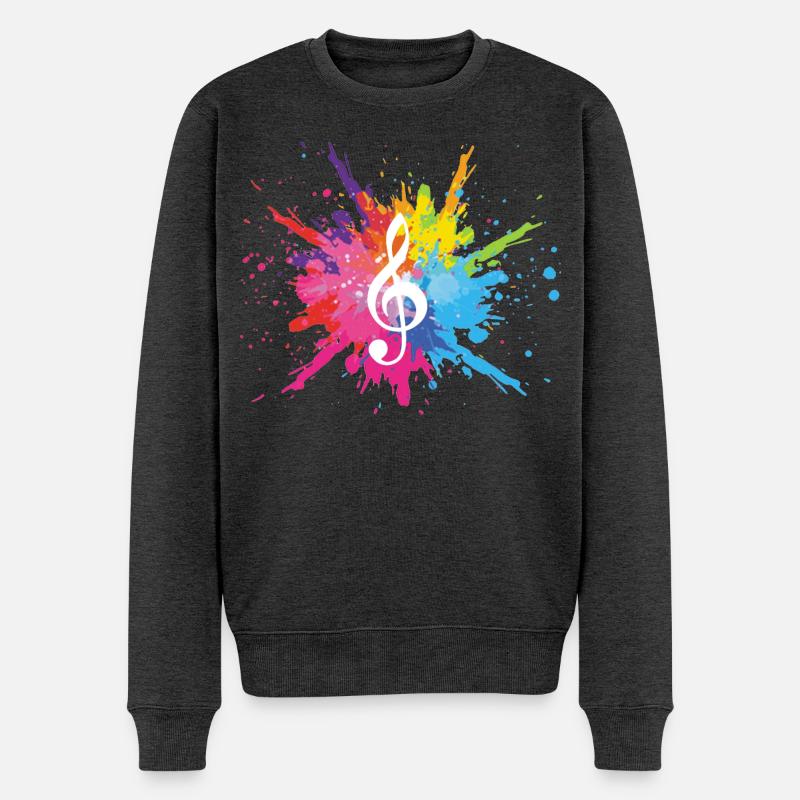 Musik und mehrfarbige Explosion (weiß) - Männer Premium Bio Pullover - Anthrazit meliert